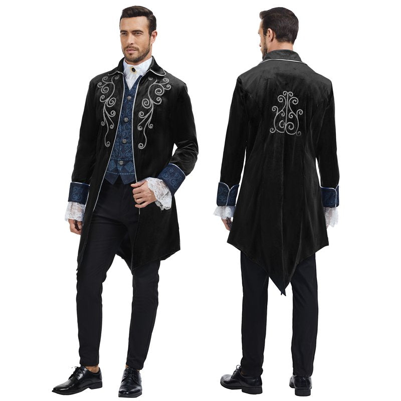 Men's Medieval Steampunk Tailcoat Gothic Victorian Frock Coat for Halloween & Cosplay - Black, S