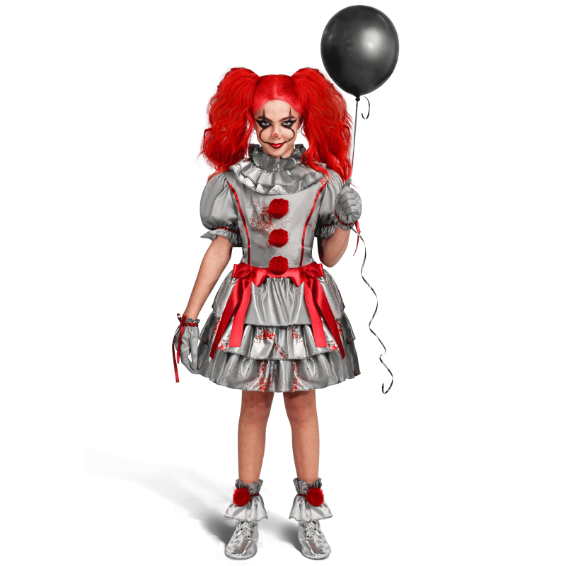 Girls XL Evil Clown Costume, Halloween Scary Jester Dress for Girls 12-14 yrs