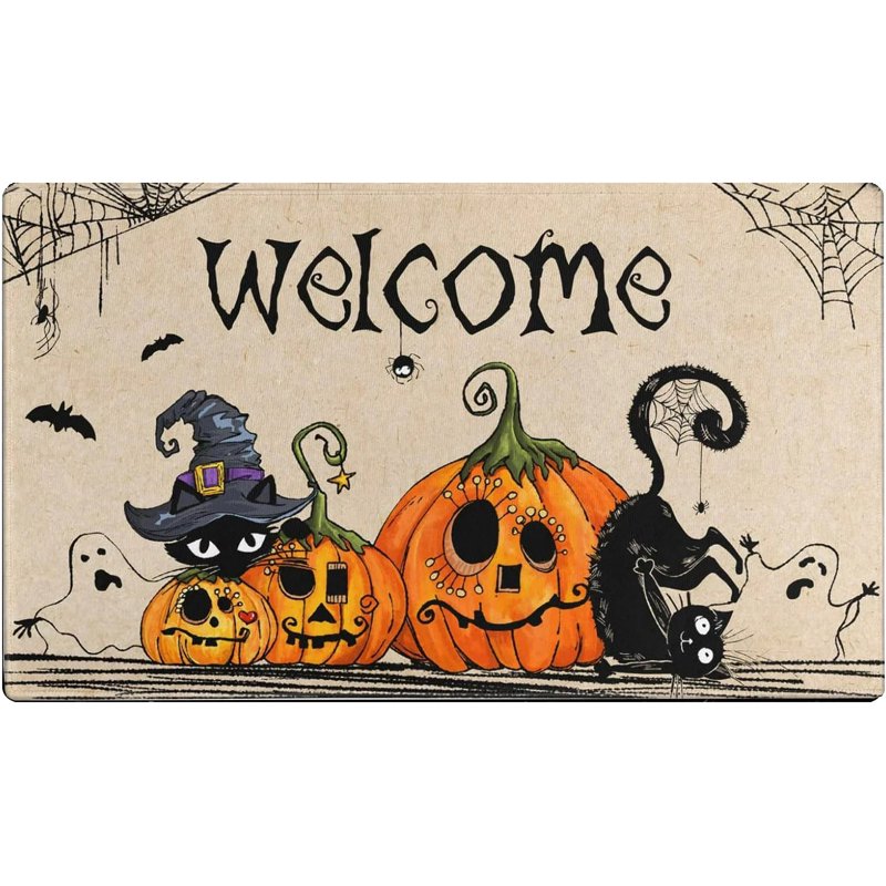 Halloween Ghost Door Mat Multicolor - Non Slip Welcome Skull & Spirit Front Porch Rug