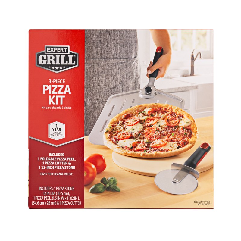 12" Round Cordierite Pizza Stone Set with Peel & Cutter - 3-Piece