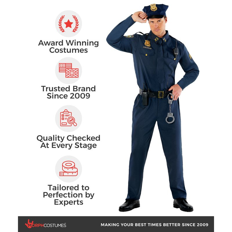 Police Officer Costume for Men Small - Halloween Fancy Dress, Blue, Variation S