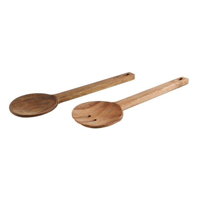 Acacia Wood Salad Server Set - Nonstick-Safe Kitchen Utensils