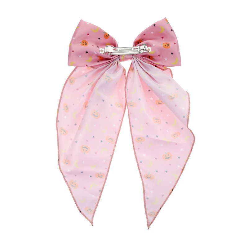 Pink Jack-O-Lantern Print Halloween Hair Bow - Festive Hair Accessory