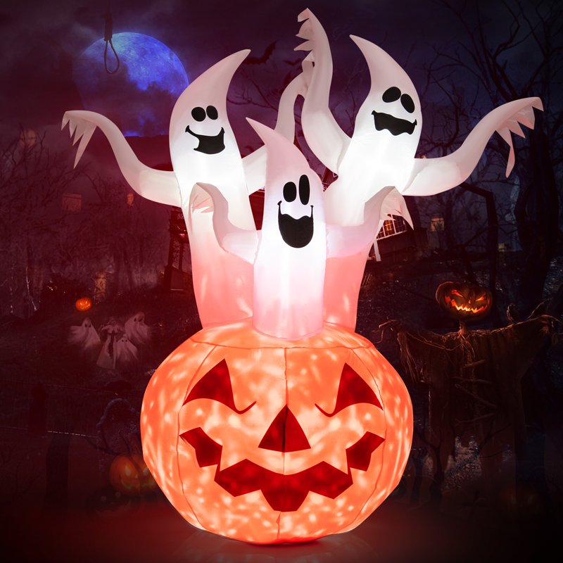 6FT Halloween Inflatable Decorations with LED Lights, Ghost and Pumpkin Dolls