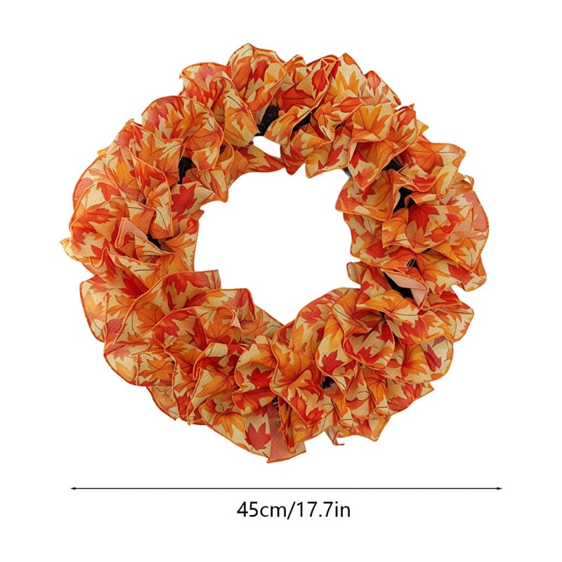 Nkmbld Fall Wreath for Front Door - Large Orange Maple Leaf Ruffled Fabric, Halloween & Thanksgiving Decoration E-9