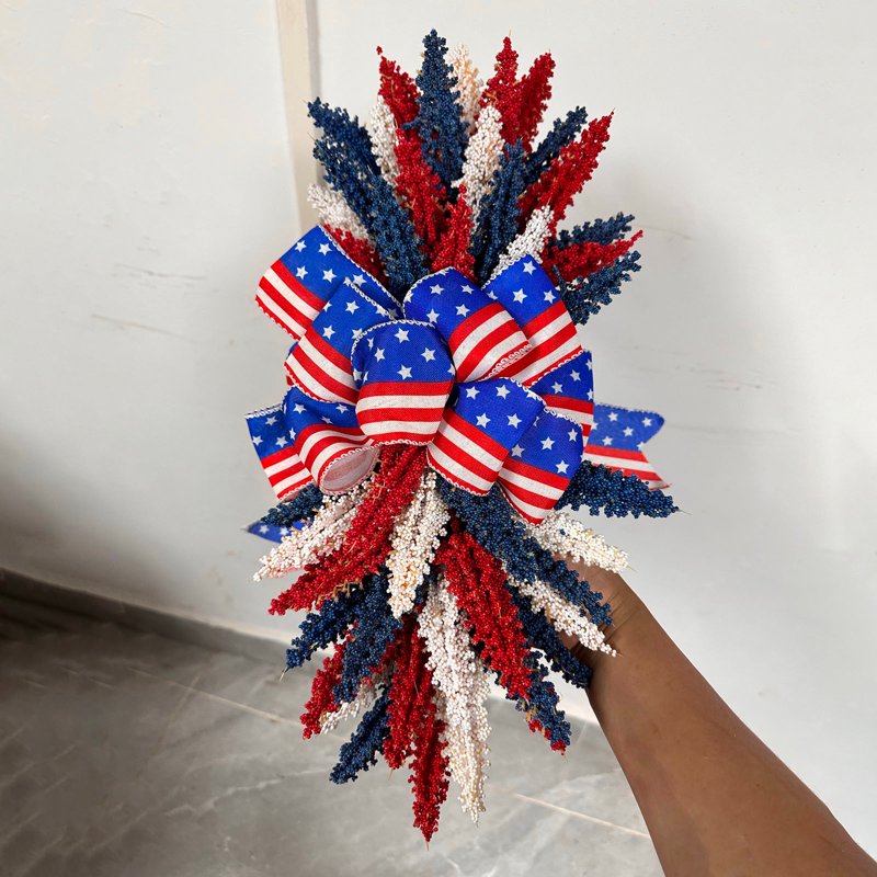 Patriotic Wreath for Front Door - Independence Day Flag Decor - Variation H