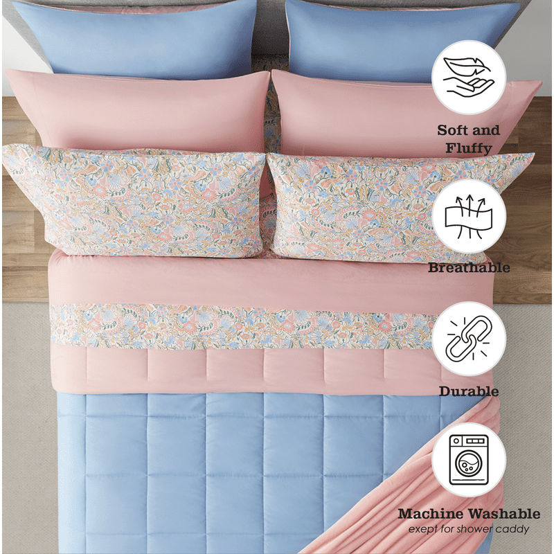 Mainstays Dorm Essentials 17-Piece Bed-in-a-Bag Comforter Set - Full Light Blue
