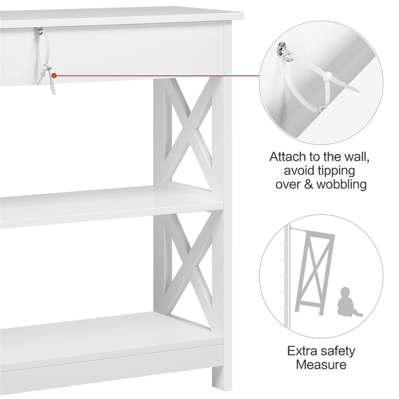 3-Tier Modern Console Table with Storage Drawer - Multiple Colors