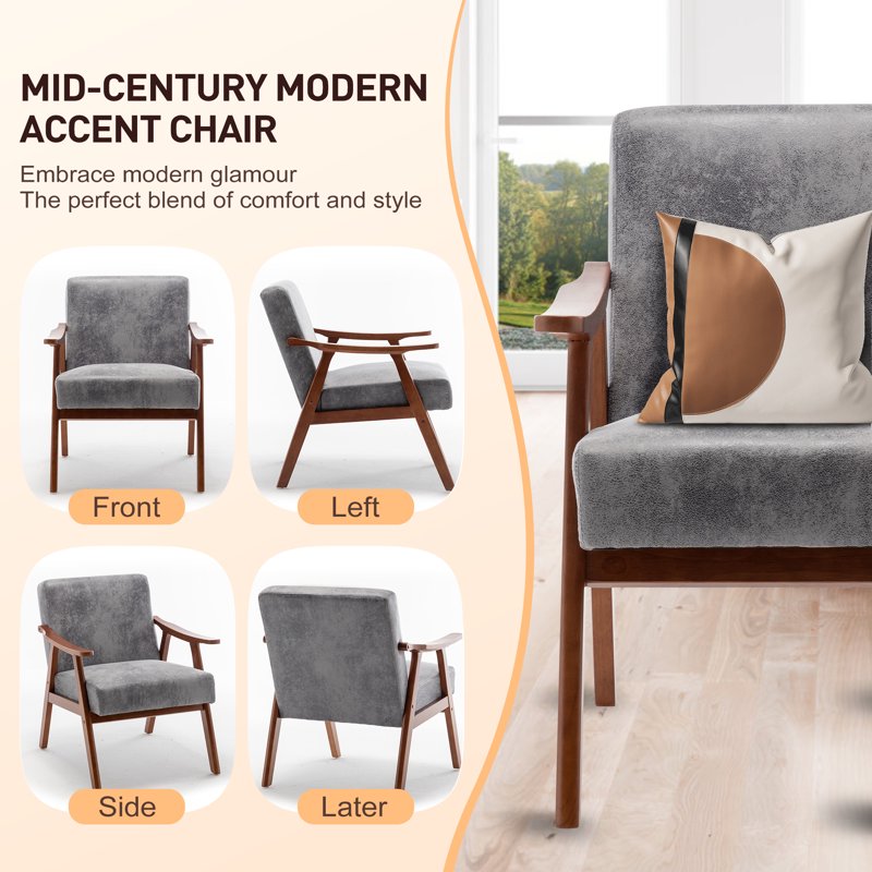 Mid-Century Modern Accent Chair with Solid Wood Legs - Multiple Colors