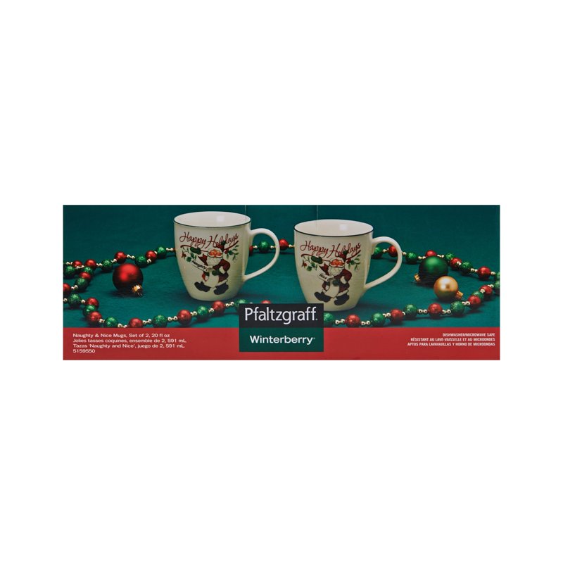 Winterberry 20-Ounce Porcelain Mugs Set - Naughty & Nice