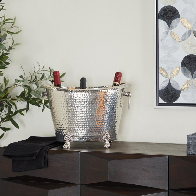 Oval Aluminum Metal Ice Bucket - 6 Bottle Capacity, 15.85" x 12.40" x 10.85"