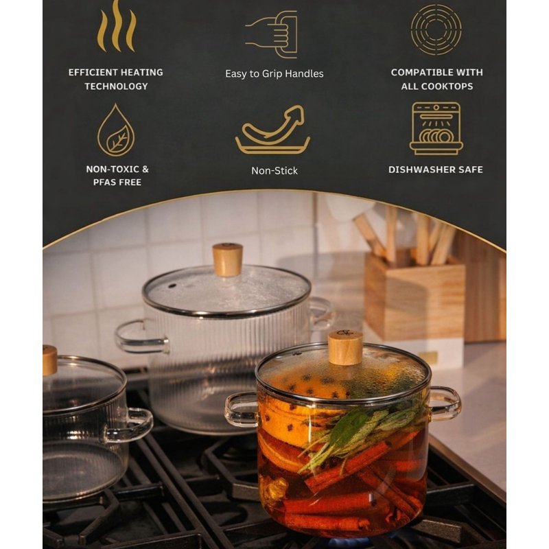 2.43QT Borosilicate Glass Pot - Durable Heat-Resistant Cookware