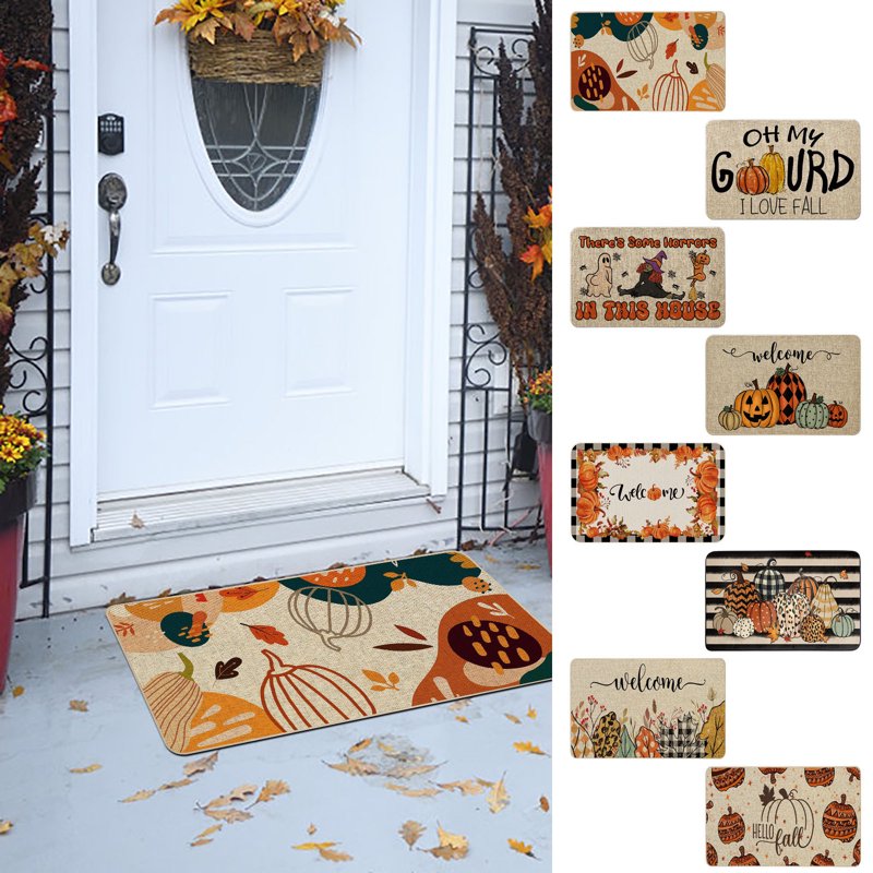 Halloween Doormat with Pumpkin Design - Welcome Outdoor Rug for Entrance (Variation C#168)