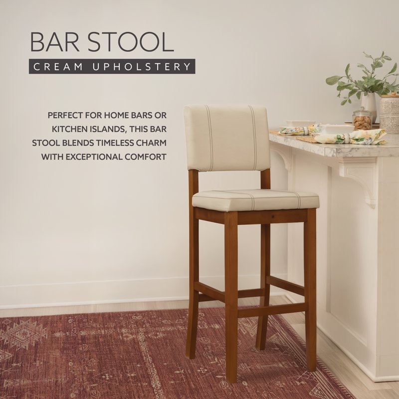 30.5" Cream Faux Leather & Wood Bar Stool - Walnut Legs