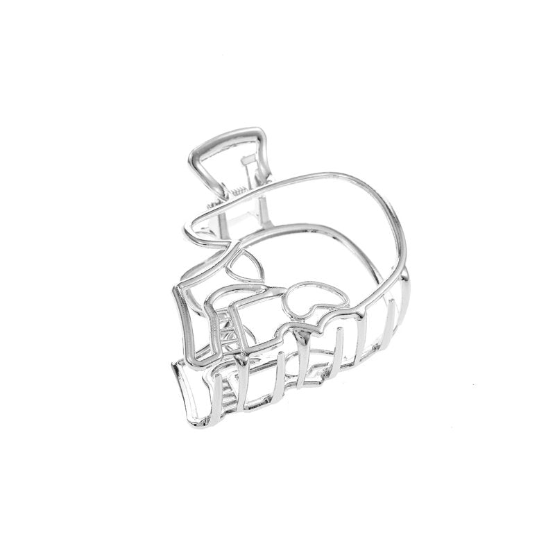 Halloween Women's Metal Skull Claw Hair Clip - Silver, Spooky Season Accessory