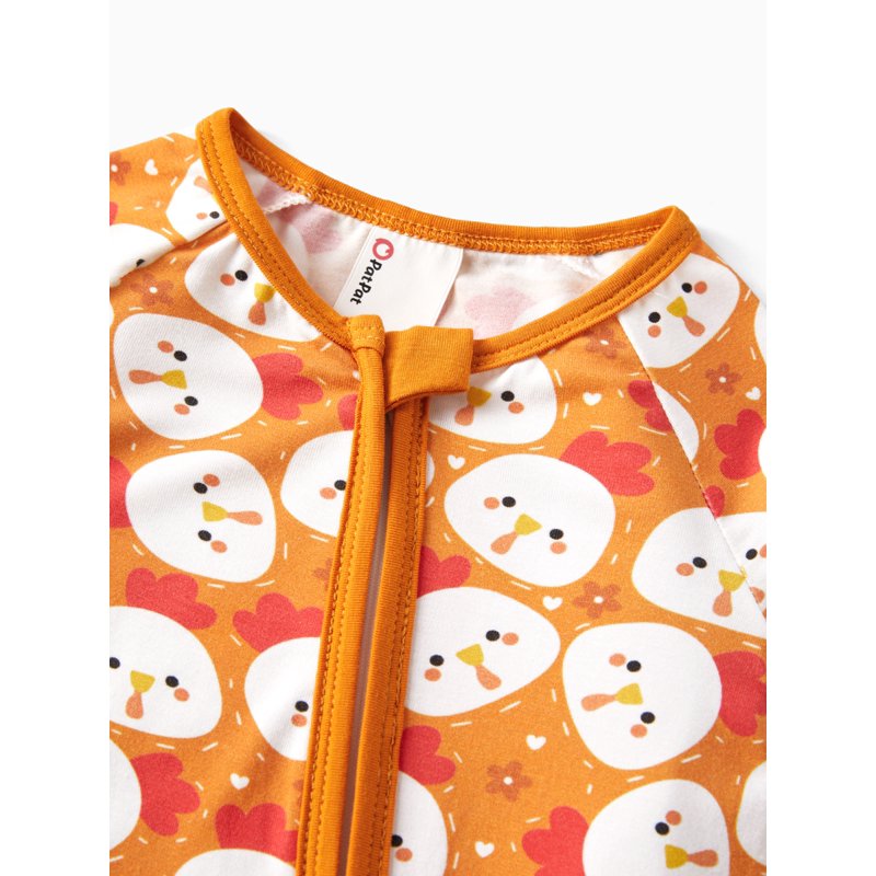 Baby Pajamas with Bamboo Viscose Footless Zip-Up Sleep N Play for 3-6 Months - Orange, Variation 5#