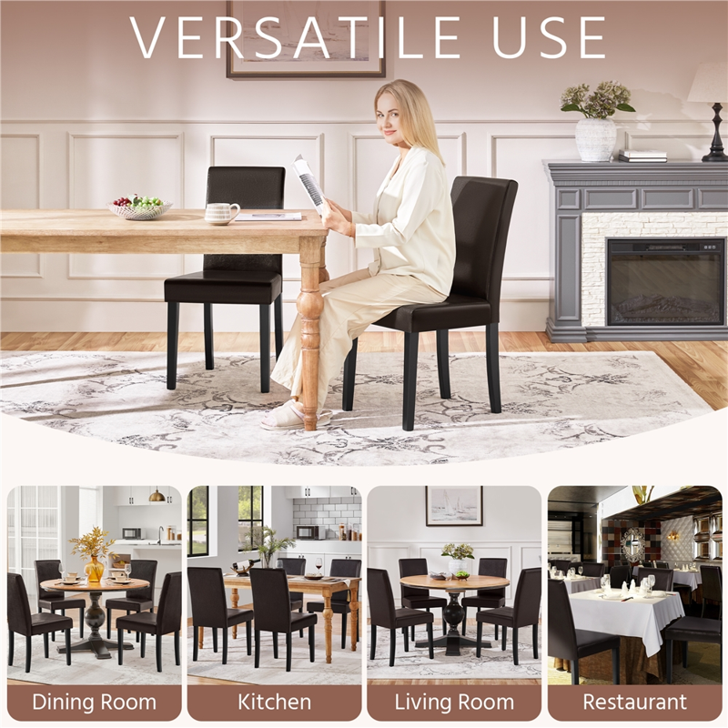 Faux Leather Dining Chairs Set of 2 with Rubberwood Legs - Dark Brown