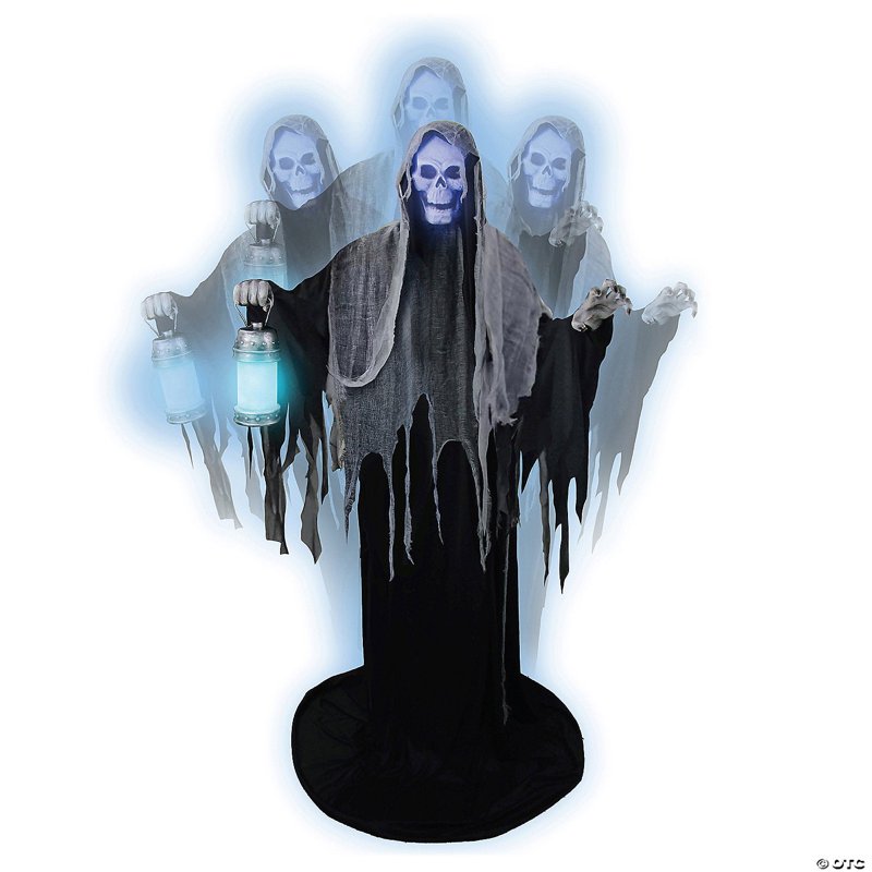 Animated Ghost Reaper Halloween Decoration - 5.5 ft Spooky Spirit with Lighted Face
