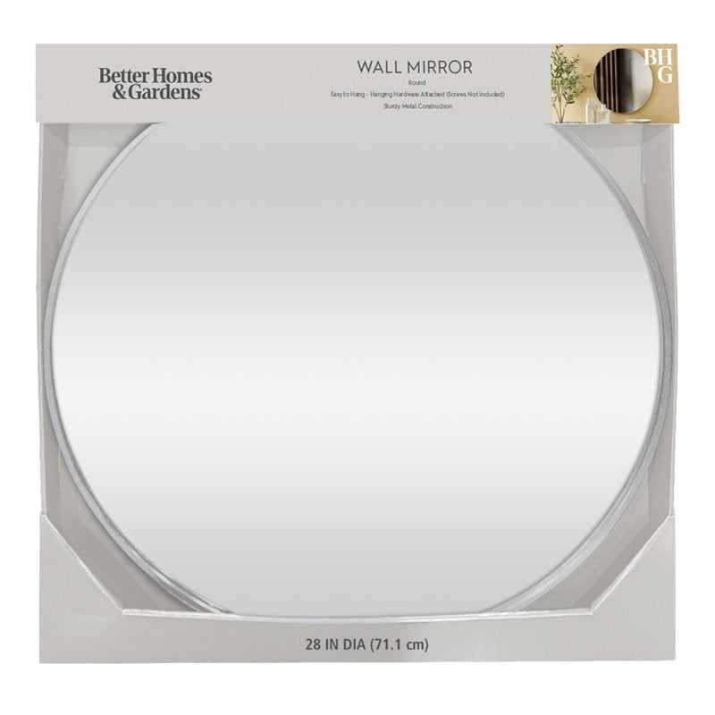 (4 Pack) 28-Inch Round Wall Mirrors - Nickel Aluminum Frame, Modern Bathroom & Living Room Decor
