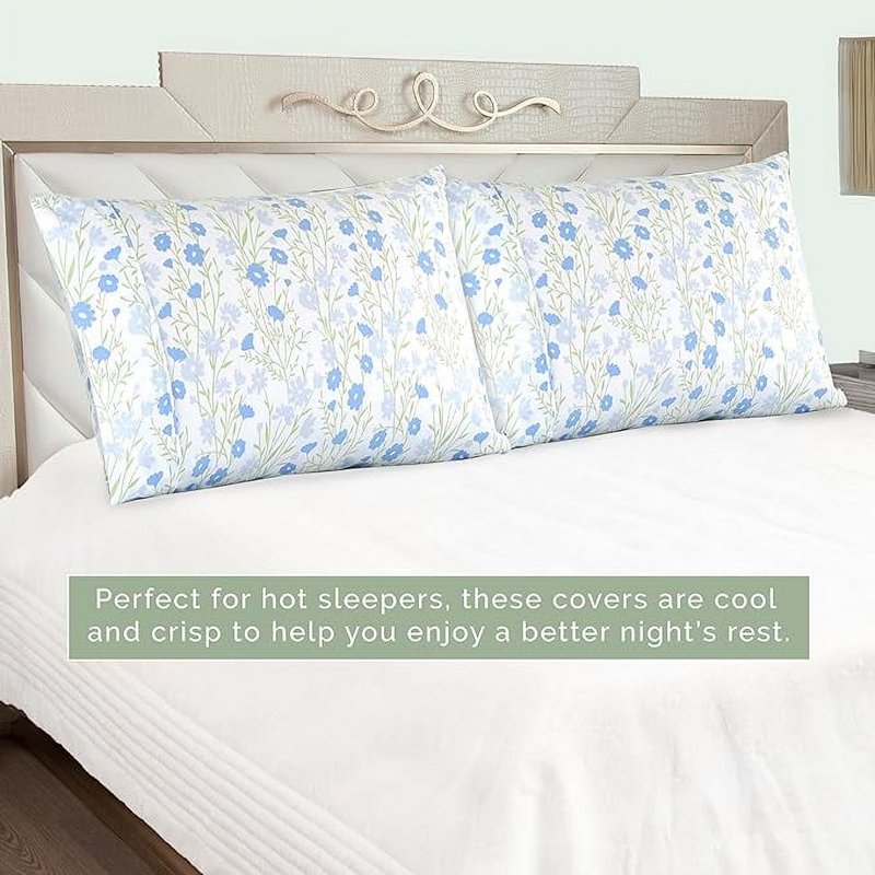Ultra Soft Floral Pint Pillowcases Set - King Blue Laurel - Hotel Quality Microfiber