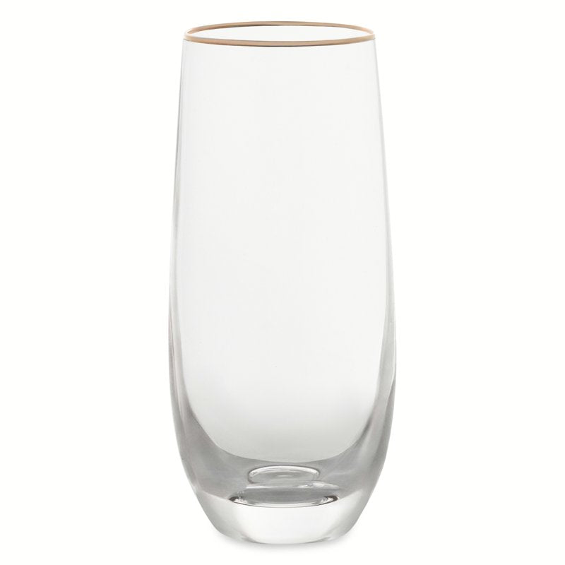 Stemless Flute Glass Set with Gold Rim - 8 oz, Set of 4