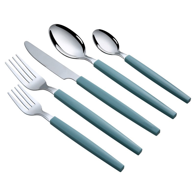 49-Piece Teal Blue Stainless Steel Flatware Set with Tray - Service for 8