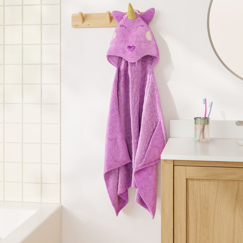 Kids Hooded Cotton Terry Bath Towel - Unicorn - 25 x 50 Inches