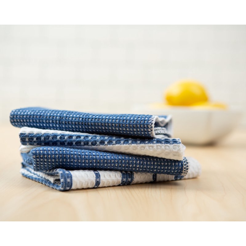 Cotton Waffle Dishcloth Set - Blue & White Striped, 4 Pack