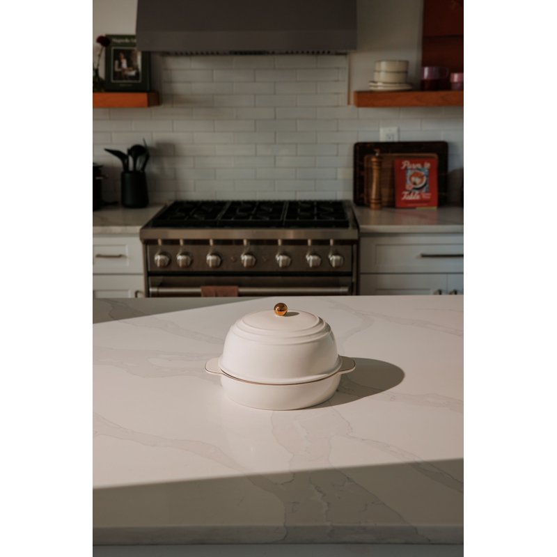 Ceramic Bread Oven - Cream Glaze with Gold Accents