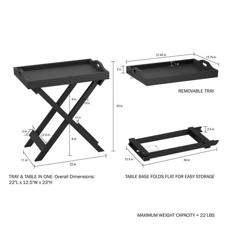 Folding End Table with Removable Tray - Multiple Colors
