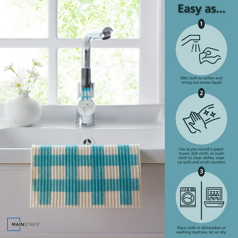 Reusable Kitchen Dish Cloths - 3 Pack, Blue Multi