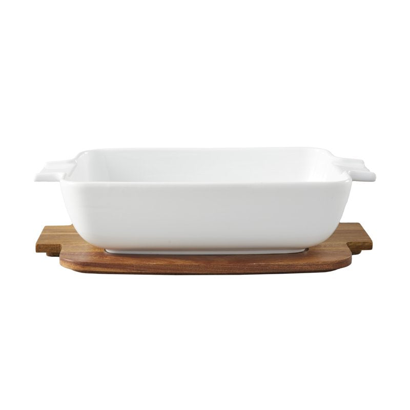 Ceramic Oven to Table Serveware Dish with Acacia Lid - 3 Pack
