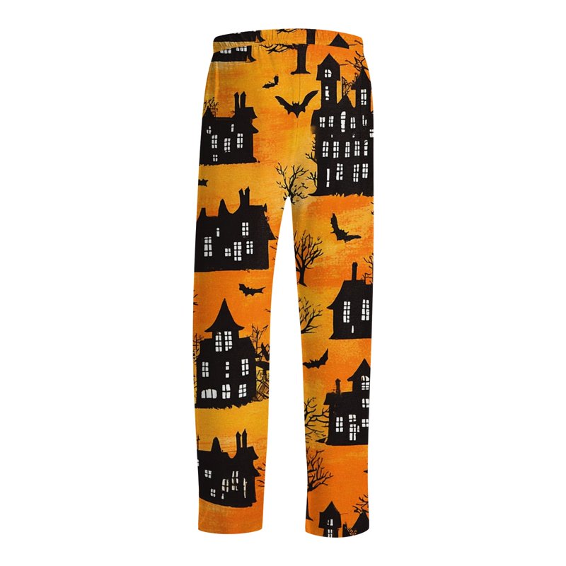 Men's Halloween Printed Pajama Bottoms - Orange XL Lounge Pants for Sleep & Relaxation