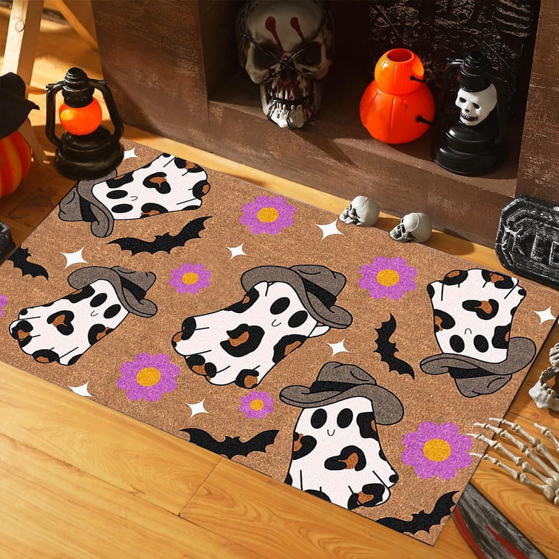 Halloween Cow Ghost Welcome Doormat - 23.6x15.7in Indoor Front Door & Floor Mat - Variation 48 Ghost