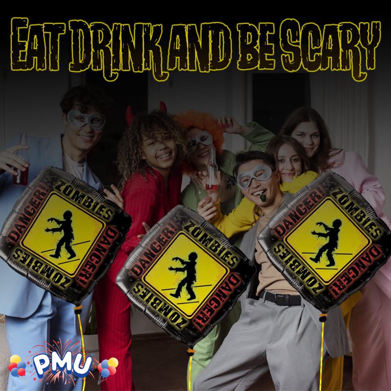 Halloween Zombies Crossing 18-Inch Mylar Balloon Pack - Danger Zombies Variation of THIS Listing