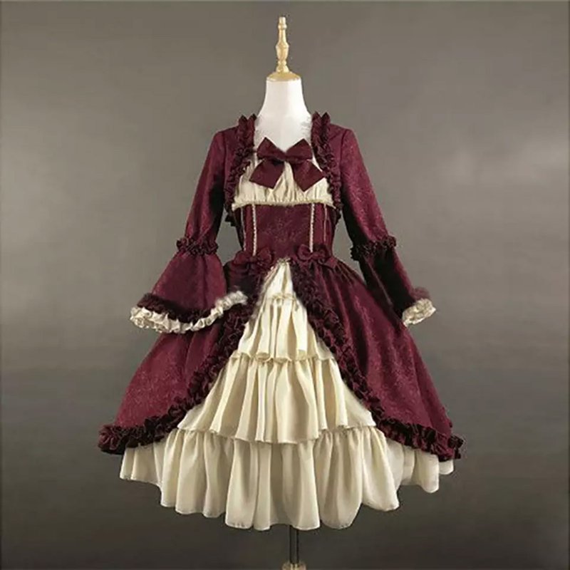 Women's Renaissance Gothic Costume Dress - Plus Size Wine L