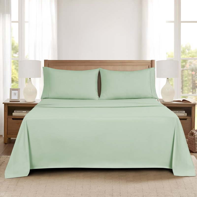 Full Light Green Microfiber Bed Sheet Set - 4 Piece, Wrinkle-Resistant, All-Season