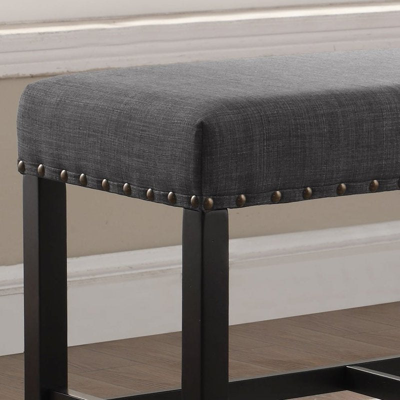 Gray Fabric Counter Height Dining Bench with Nailhead Trim