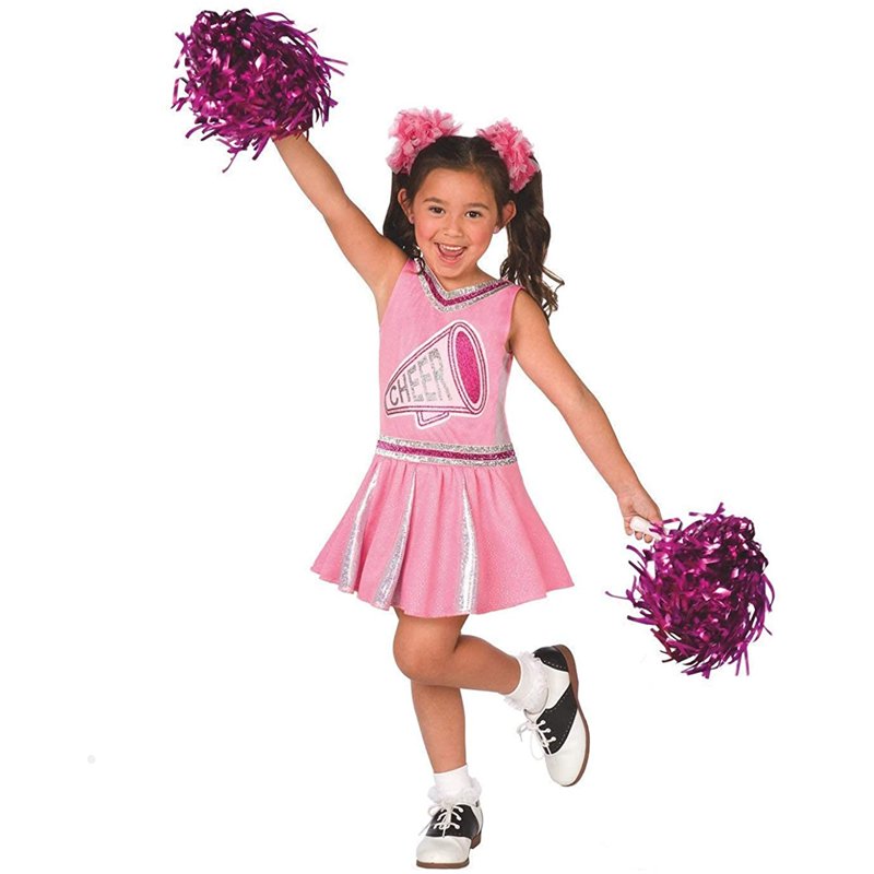 Pink Cheerleader Costume Girls S with Pom Poms - High School Glee Outfit