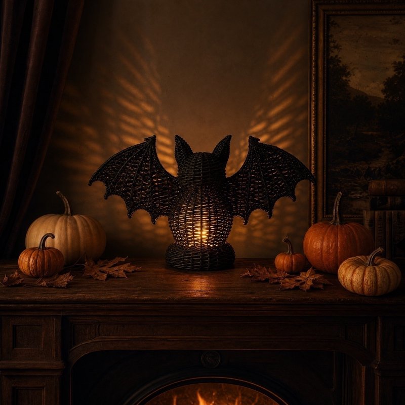 Halloween Woven Bat Figurine - Boho Style Seagrass Ornament, 10.24 Inch Variation of THIS listing