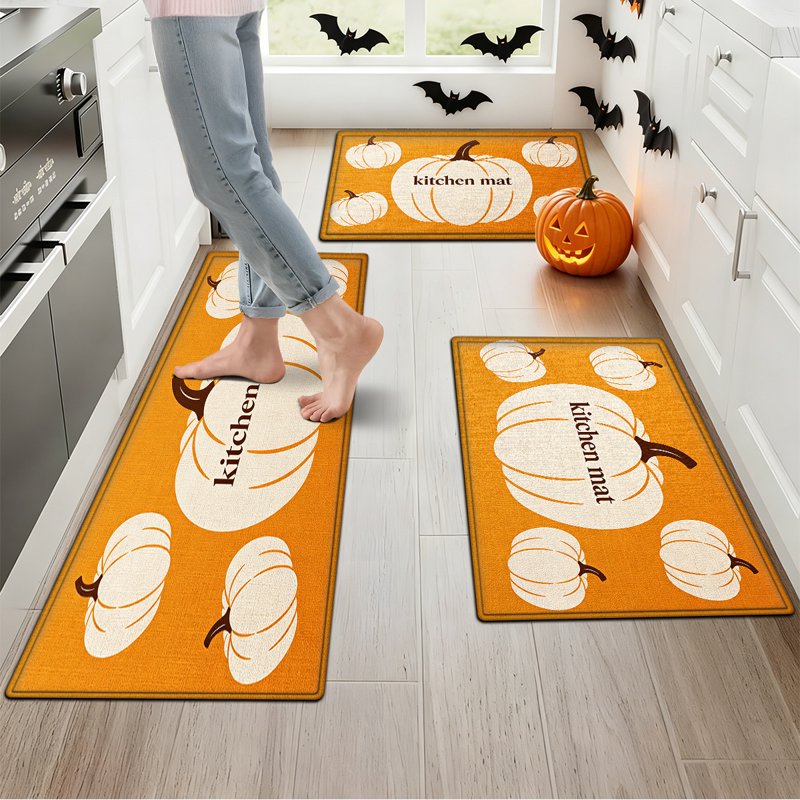 Halloween White Pumpkin Flannel Kitchen & Entryway Rug - 15.7x23.6 Inches