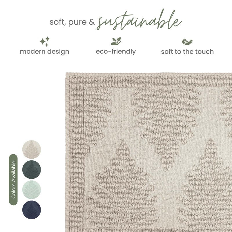 Martex Fern Ogee Cotton Bath Rug 20x32 Sand - Non-Slip, Absorbent, Modern Design