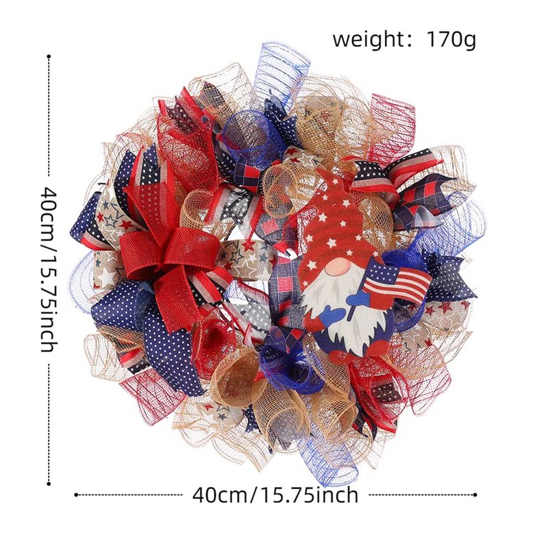 Nkmbld 4th of July Patriotic Wreath - Red White Blue for Front Door & Outdoors (Variation A)