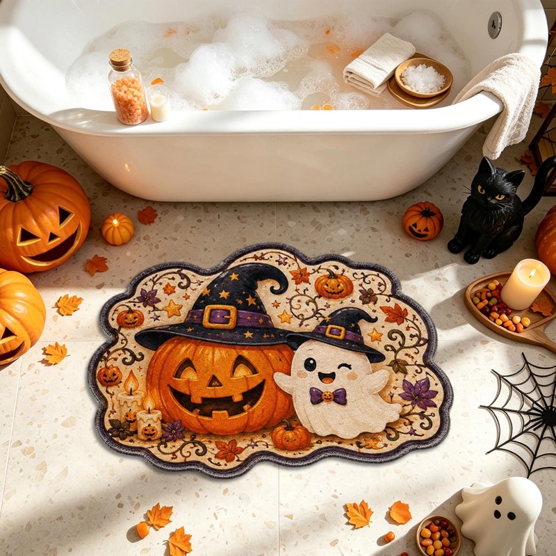 Halloween Ghost and Pumpkin Doormat - Fall Entryway Rug with Grip - Variation of THIS listing
