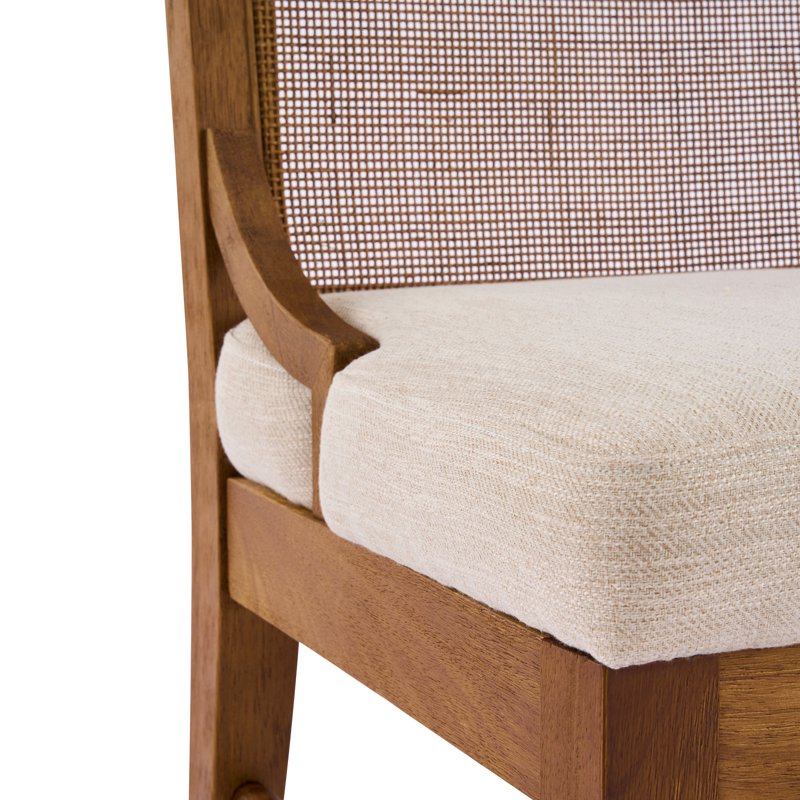 Upholstered Dining Chair Set of 4 - Beige & Walnut with Cane Back