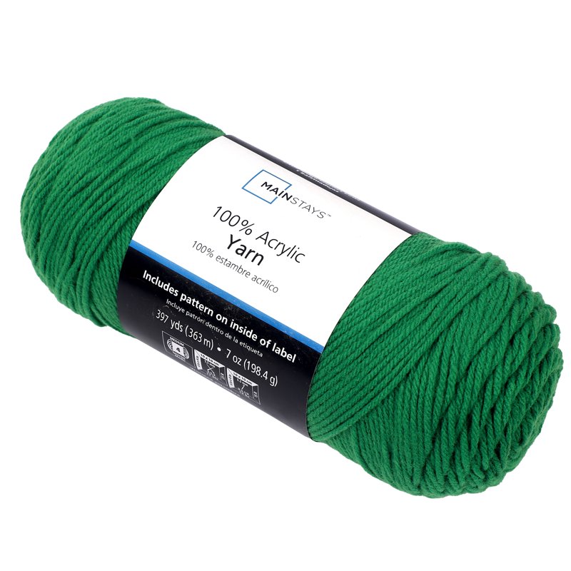 Mainstays Medium Acrylic Yarn - Green, 7 oz 397 Yards for Knitting & Crocheting