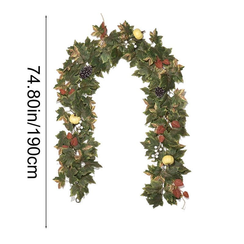 Artificial Fall Maple Leaf Garland with Pumpkins and Pine Cones - 74.8in Rattan Vines for Halloween Thanksgiving Decor