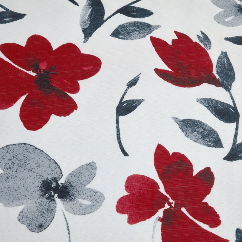 Mainstays Floral Shower Curtain - Black, Red & Gray, 72 x 72 Inches, Polyester, Reinforced Grommets - Curtain