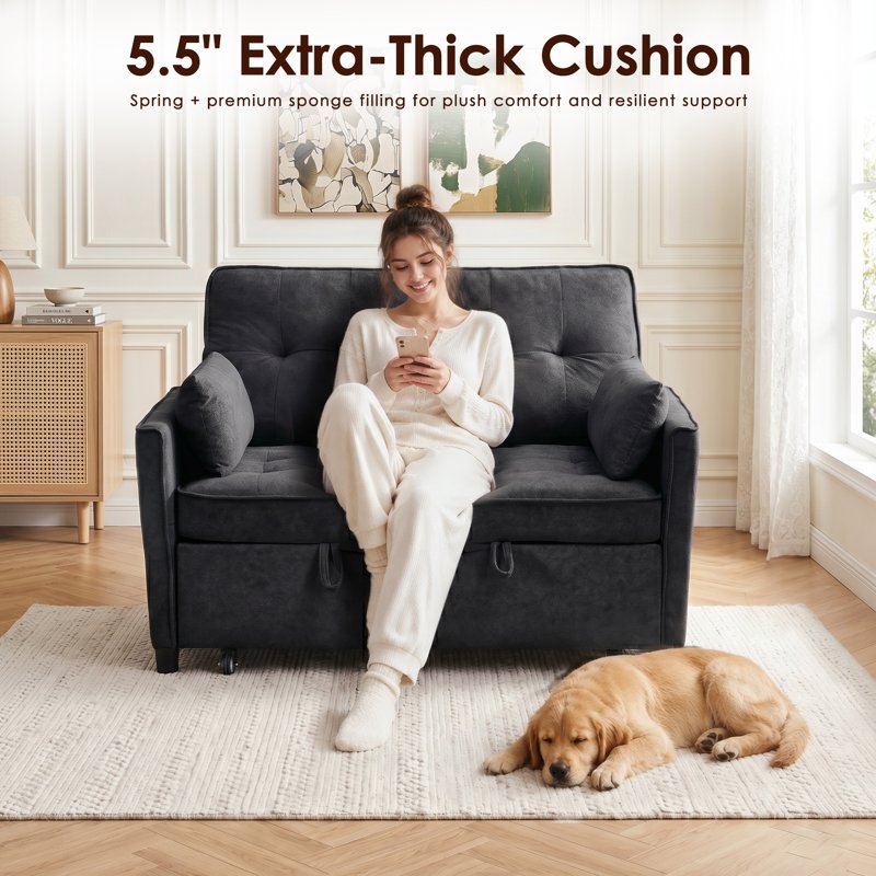 3-in-1 Convertible Sofa Bed with USB Charging Ports - Black