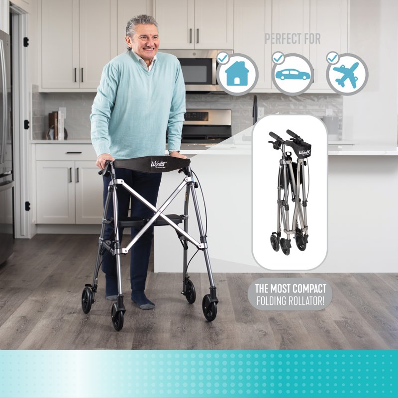 Cobalt Blue Space Saver Rollator - Lightweight Folding Walker for Seniors, 33 in